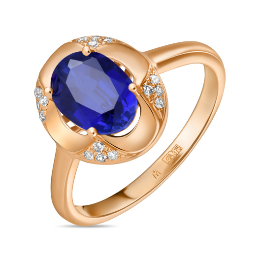 Кольцо с бриллиантами и сапфиром