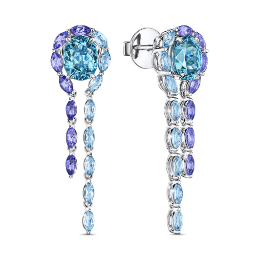 Серьги с топазами, танзанитами и цирконами
