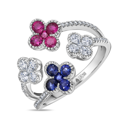 Кольцо с бриллиантами, рубинами и сапфирами