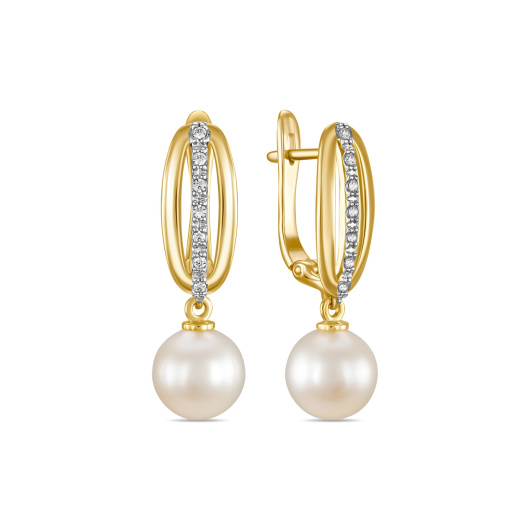 Серьги с жемчугом и фианитом