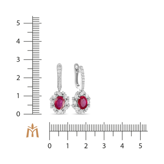 Серьги с бриллиантами и облагороженным рубином