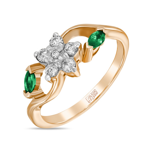 Кольцо с изумрудами и фианитом
