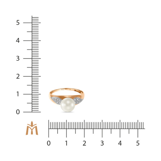 Кольцо с жемчугом и фианитами