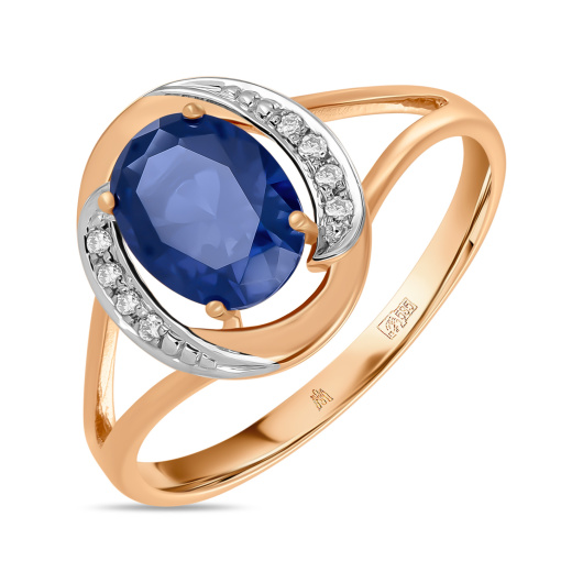 Кольцо с бриллиантами и сапфиром