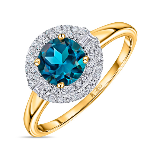 Кольцо с бриллиантами и лондон топазом