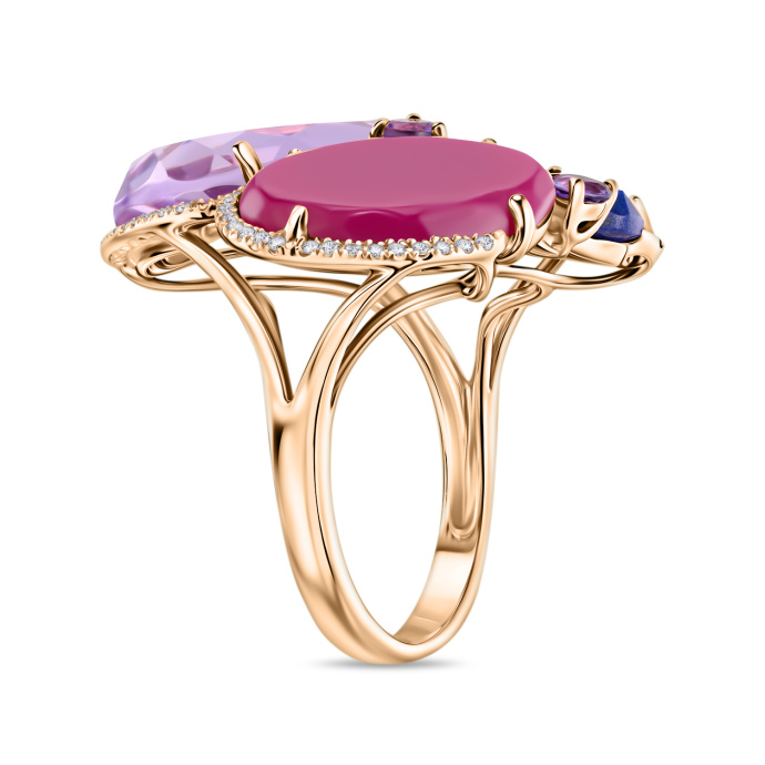Кольцо с аметистами, бриллиантами, галалитом и лазуритом - фото 2