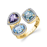 Кольцо с топазом, бриллиантами, иолитом и цирконом - фото 1