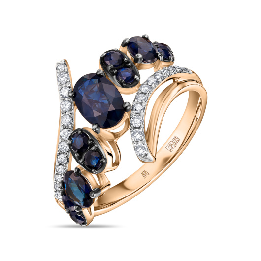 Кольцо с бриллиантами и сапфирами