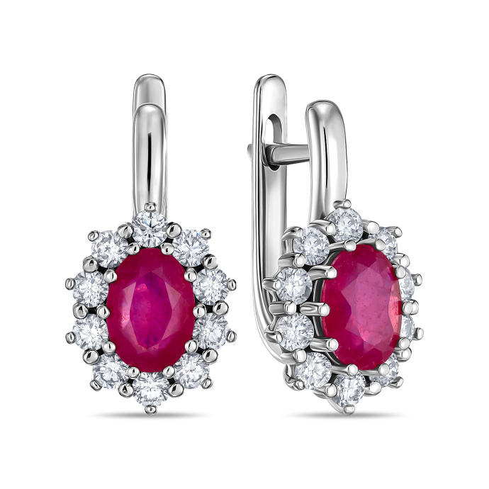 Серьги с бриллиантами и облагороженным рубином - фото 1 Серьги с бриллиантами и облагороженным рубином - фото 1