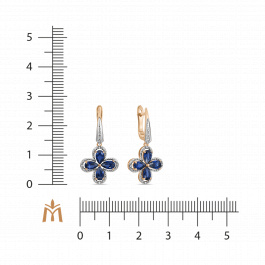 Серьги с выращенным сапфиром и бриллиантами