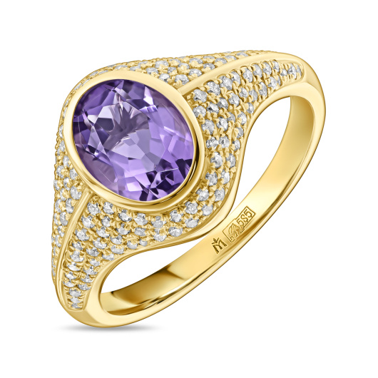 Кольцо с бриллиантами и аметистом