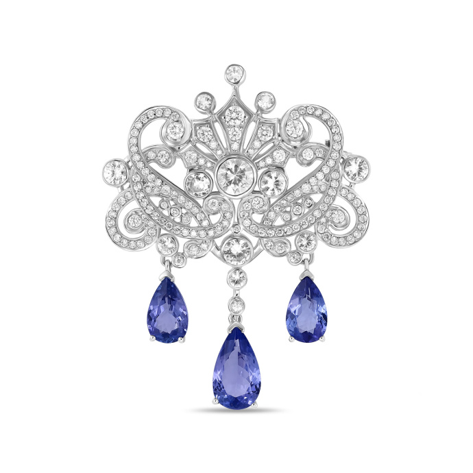 Брошь с бриллиантами, цветными сапфирами и танзанитами - фото 1
