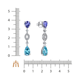 Серьги с бриллиантами, танзанитами и цирконами