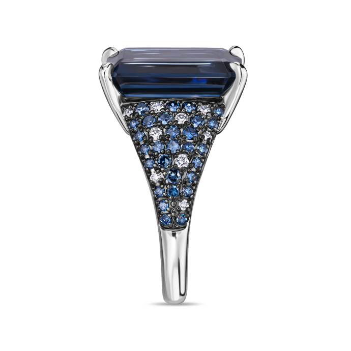 Кольцо с цветными бриллиантами, бриллиантами и лондон топазом - фото 2