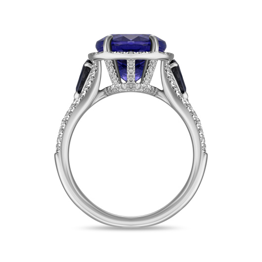 Кольцо с бриллиантами, танзанитом и сапфирами