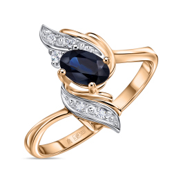 Кольцо с бриллиантами и сапфиром