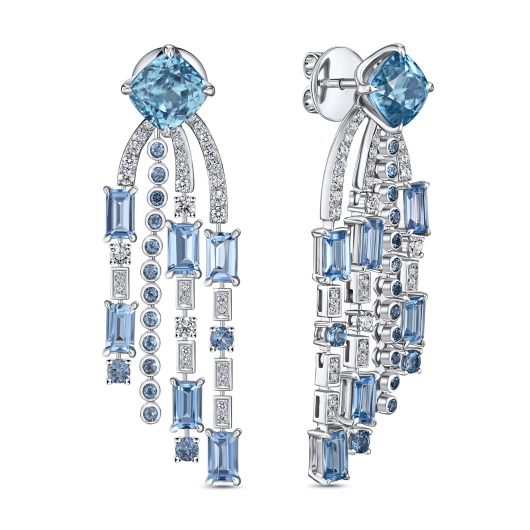 Серьги с топазами, бриллиантами, лондон топазом и цирконами