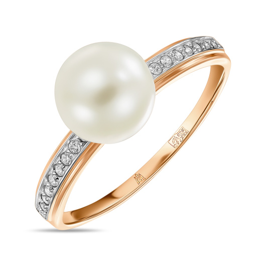 Кольцо с жемчугом и фианитами