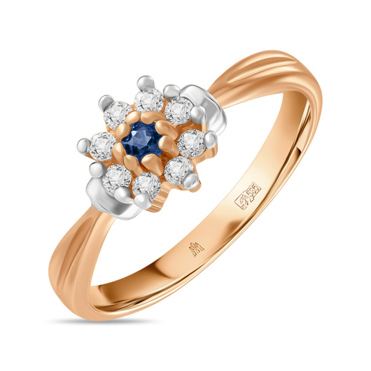 Кольцо с сапфиром и фианитом