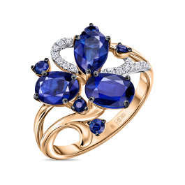 Кольцо с кианитом, сапфирами и бриллиантами