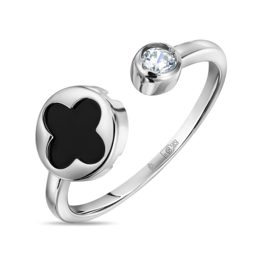 Кольцо с фианитом и ониксом