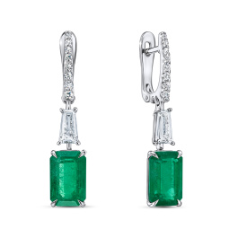 Серьги с бриллиантом и изумрудами