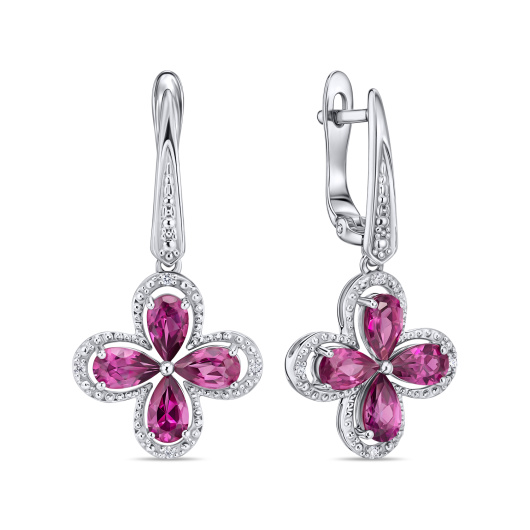 Серьги с бриллиантами и родолитами