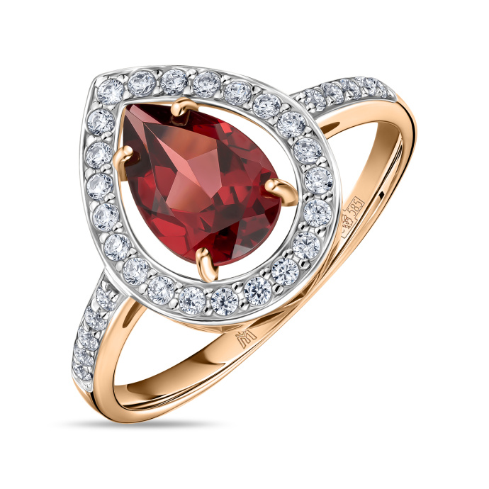 Кольцо с гранатом и фианитами - фото 1 Кольцо с гранатом и фианитами - фото 1