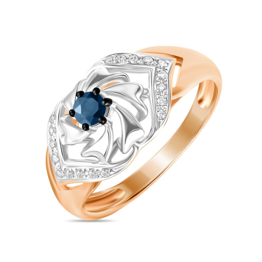 Кольцо с бриллиантами и сапфиром