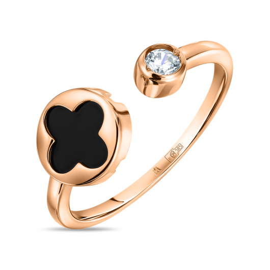 Кольцо с ониксом и фианитом