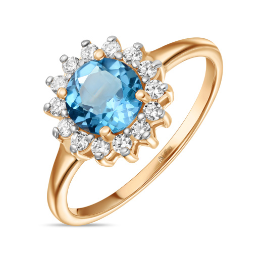 Кольцо с фианитами и топазом