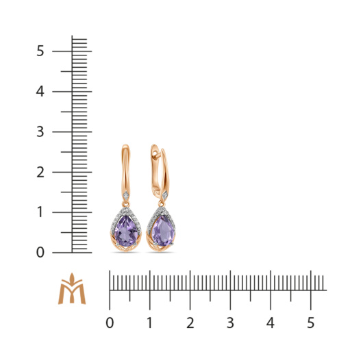 Серьги с аметистами и фианитами