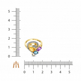 Кольцо с аметистом, топазом, цитрином, бриллиантами и цветными бриллиантами