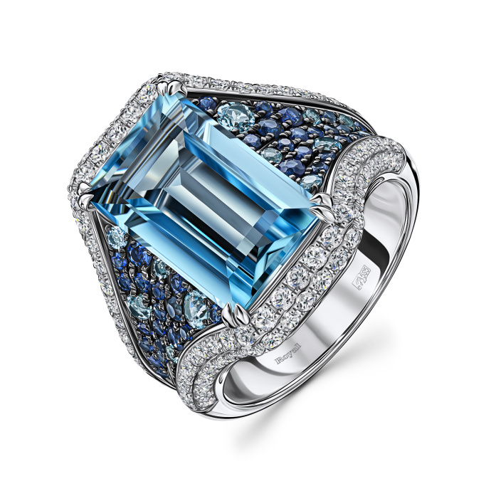 Кольцо с аквамарином, топазами, бриллиантами и сапфирами - фото 1 Кольцо с аквамарином, топазами, бриллиантами и сапфирами - фото 1