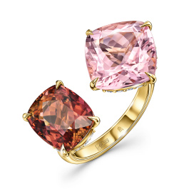 Кольцо с бриллиантом, морганитом и турмалином