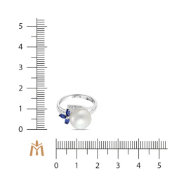 Кольцо с жемчугом, фианитом и цветными сапфирами