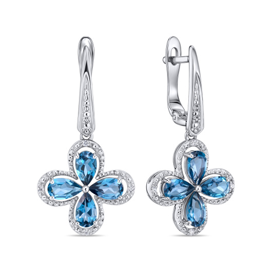 Серьги с бриллиантами и лондон топазом