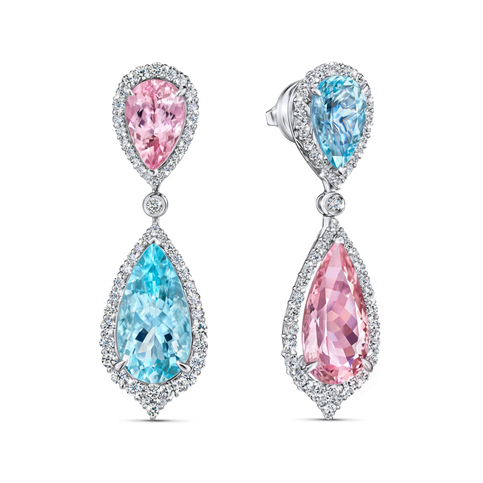 Серьги с аквамаринами, бриллиантами и морганитами - фото 1 Серьги с аквамаринами, бриллиантами и морганитами - фото 1