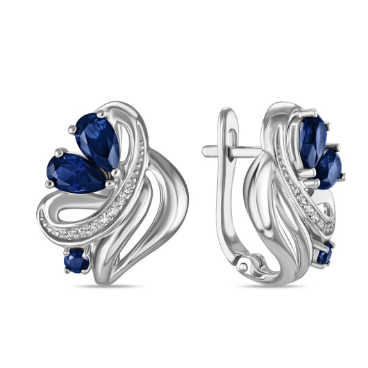 Серьги с бриллиантами и сапфиром