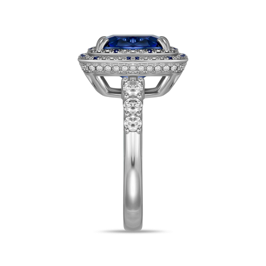 Кольцо с бриллиантами, сапфирами и танзанитом