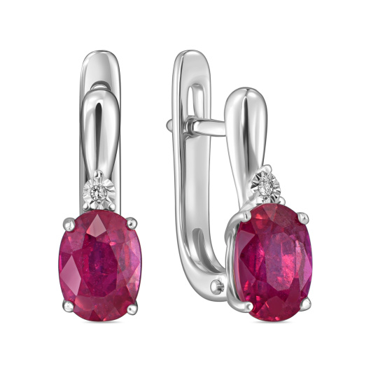Серьги с бриллиантами и облагороженным рубином