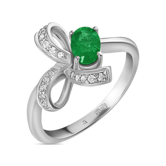 Кольцо с изумрудом и фианитом