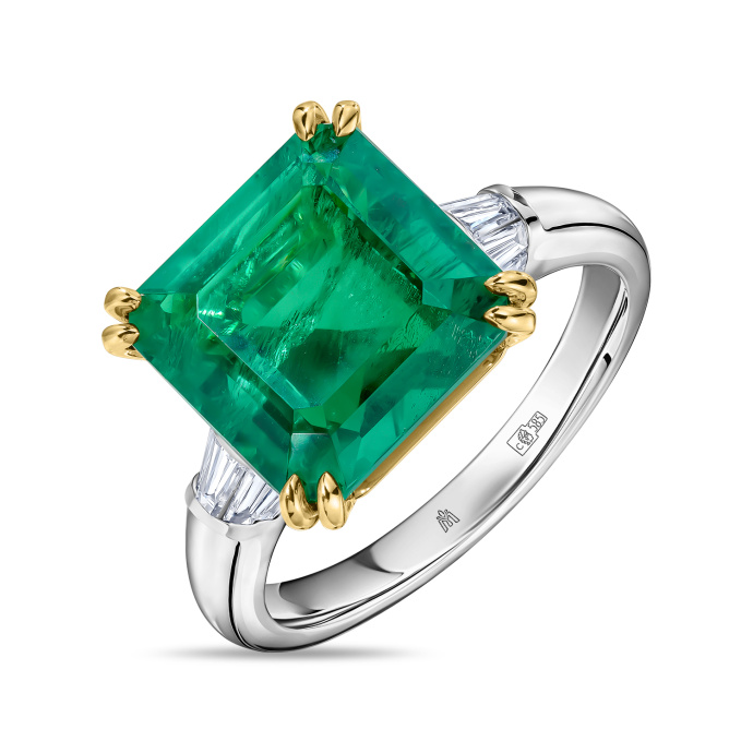 Кольцо с бриллиантом и изумрудом - фото 1