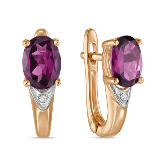 Серьги с бриллиантами и родолитами