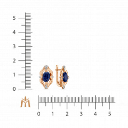 Серьги с выращенным сапфиром и бриллиантами
