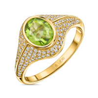 Кольцо с бриллиантами и перидотом - фото 1