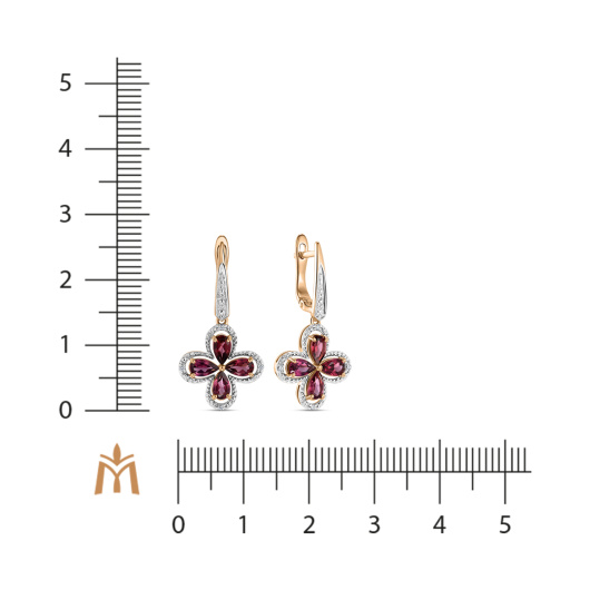 Серьги с бриллиантами и родолитами