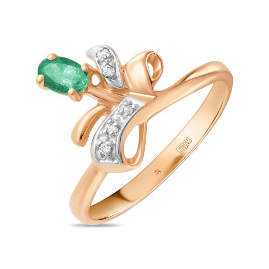 Кольцо с фианитом и изумрудом