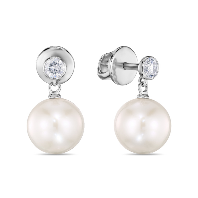 Серьги с бриллиантом и жемчугом - фото 1