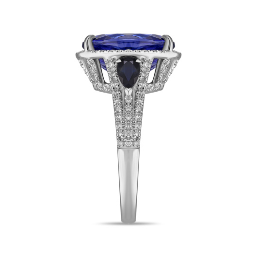 Кольцо с бриллиантами, танзанитом и сапфирами